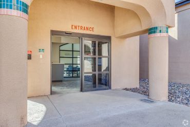 Hospital entrance archway with teal tile